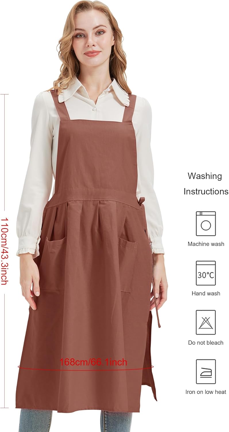 Nanxson Cotton Apron Pinafore Dress Women with Pockets Split Waterdrop Work Apron for Kitchen Baking Gardening Painting Art - Image 4