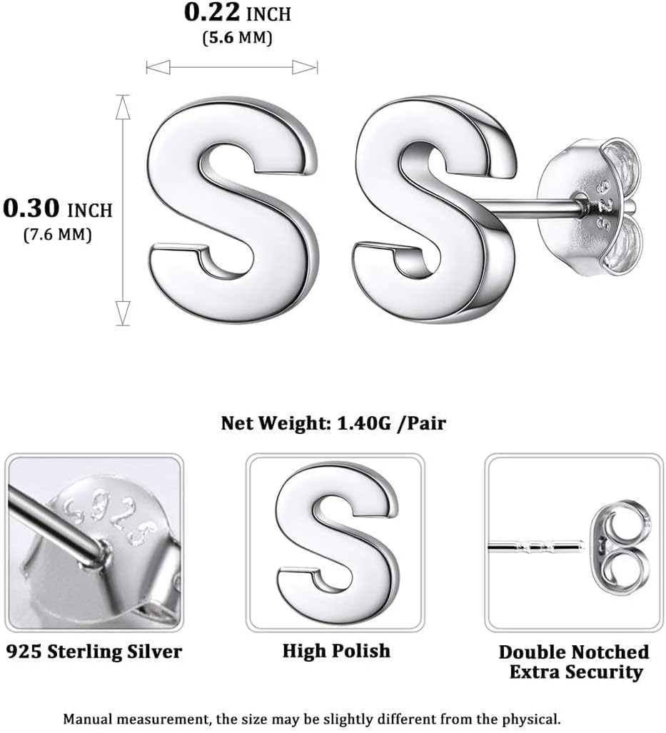 ChicSilver Hypoallergenic 925 Sterling Silver Stud Earrings Simple Tiny Initial Letter A-Z Studs for Women Sensitive Ears - Image 8