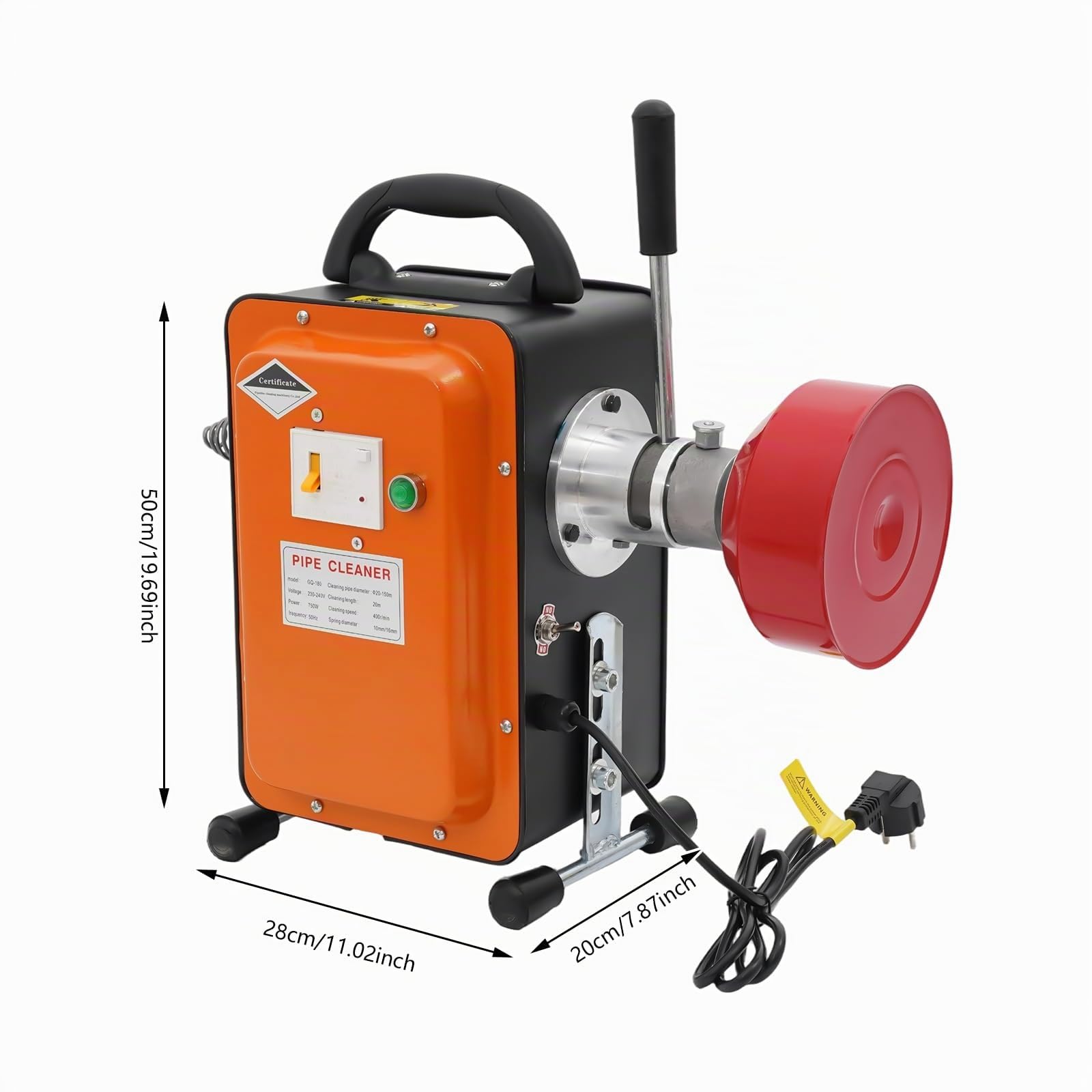 750W Elektrische Rohrreinigungsmaschine, 400r/min Rohrreinigungsspirale mit 20m Reinigungslänge, Profi Rohrreinigungs Abflussreiniger für Ø20-150mm Rohr