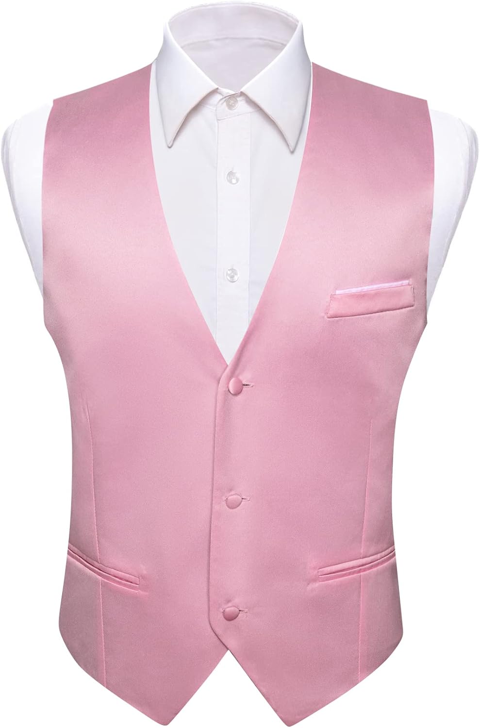 Barry.Wang Vest for Men Business/Leisure Dress Suit Vests V-neck 2 Pockets Wedding Party Tuxedo Satin Waistcoat - Image 3