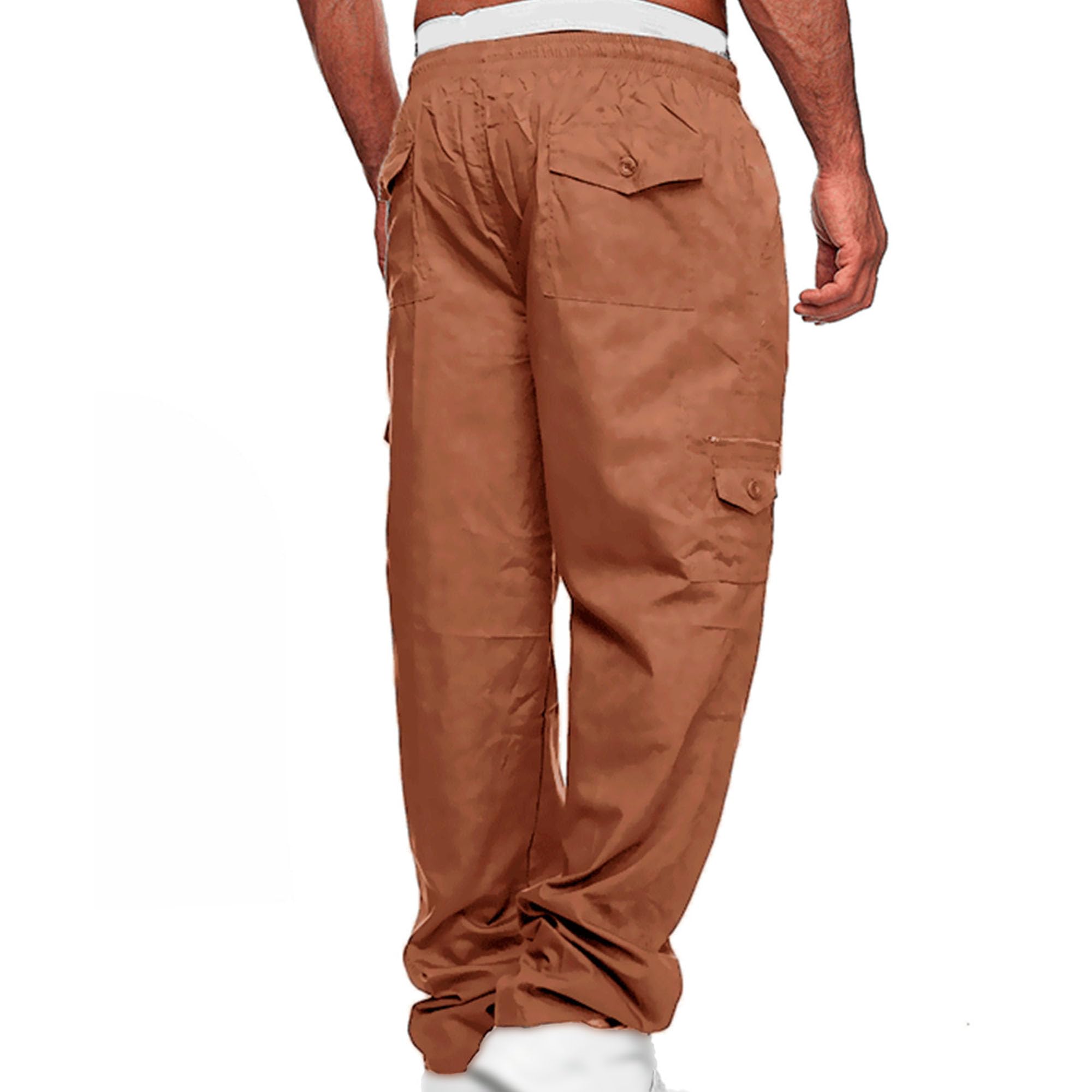 JEKE-DG Mens Casual Cargo Pants Elastic Waist Stretch Drawstring Sweatpants Relaxed Work Joggers Trousers Multi Pockets (4X-Large,Deep khaki 2)