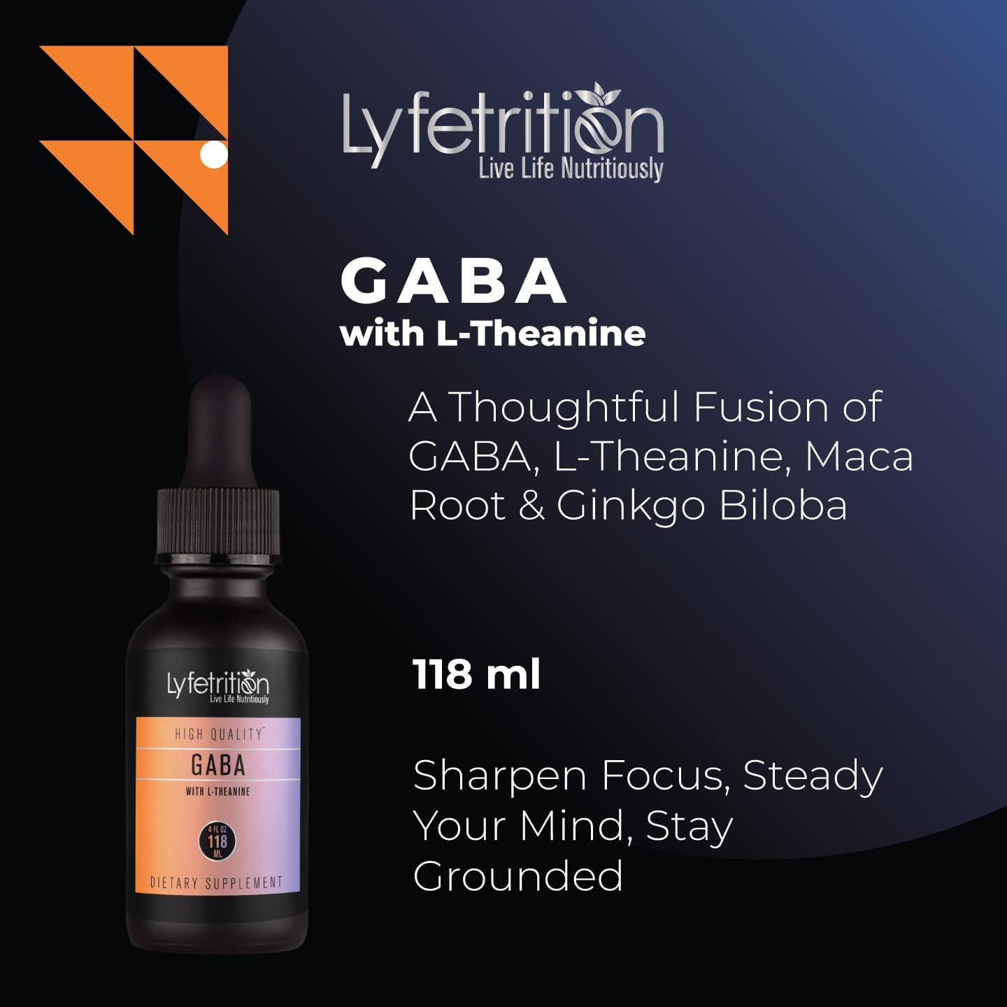 Lyfetrition GABA with L-Theanine, Ginkgo Biloba (Salisburia biloba) Extract, Organic Peruvian MACA Root (Lepidium meyenii) Extract, 118 ml, 4 FL Oz Liquid, 220 Servings, Made in USA, Quick Absorption - Image 2
