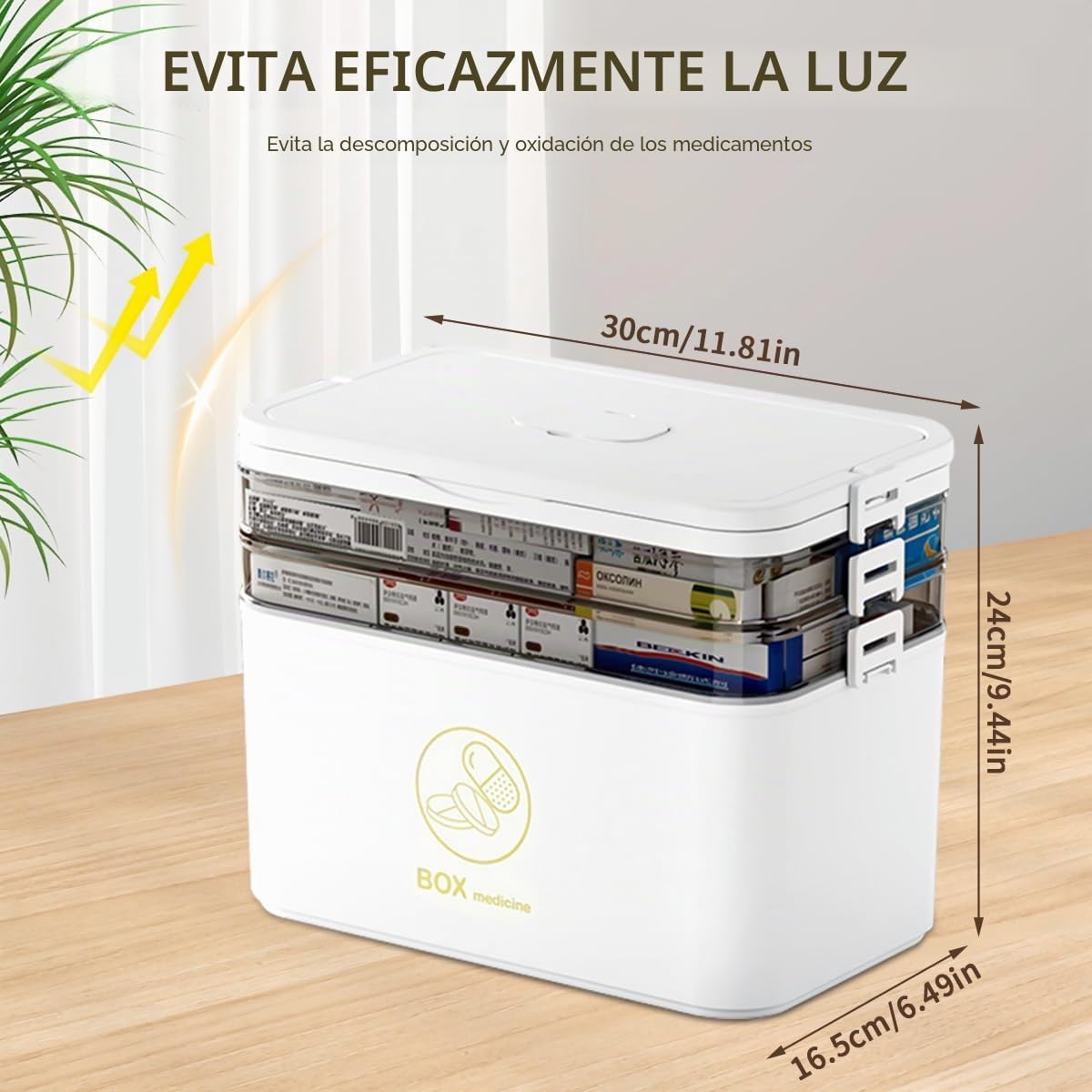 3 estantes para almacenar medicamento | 30 x 24 x 16 cm Caja de almacenamiento Asa portátil, transportable con cierre seguro Organizador multifuncional