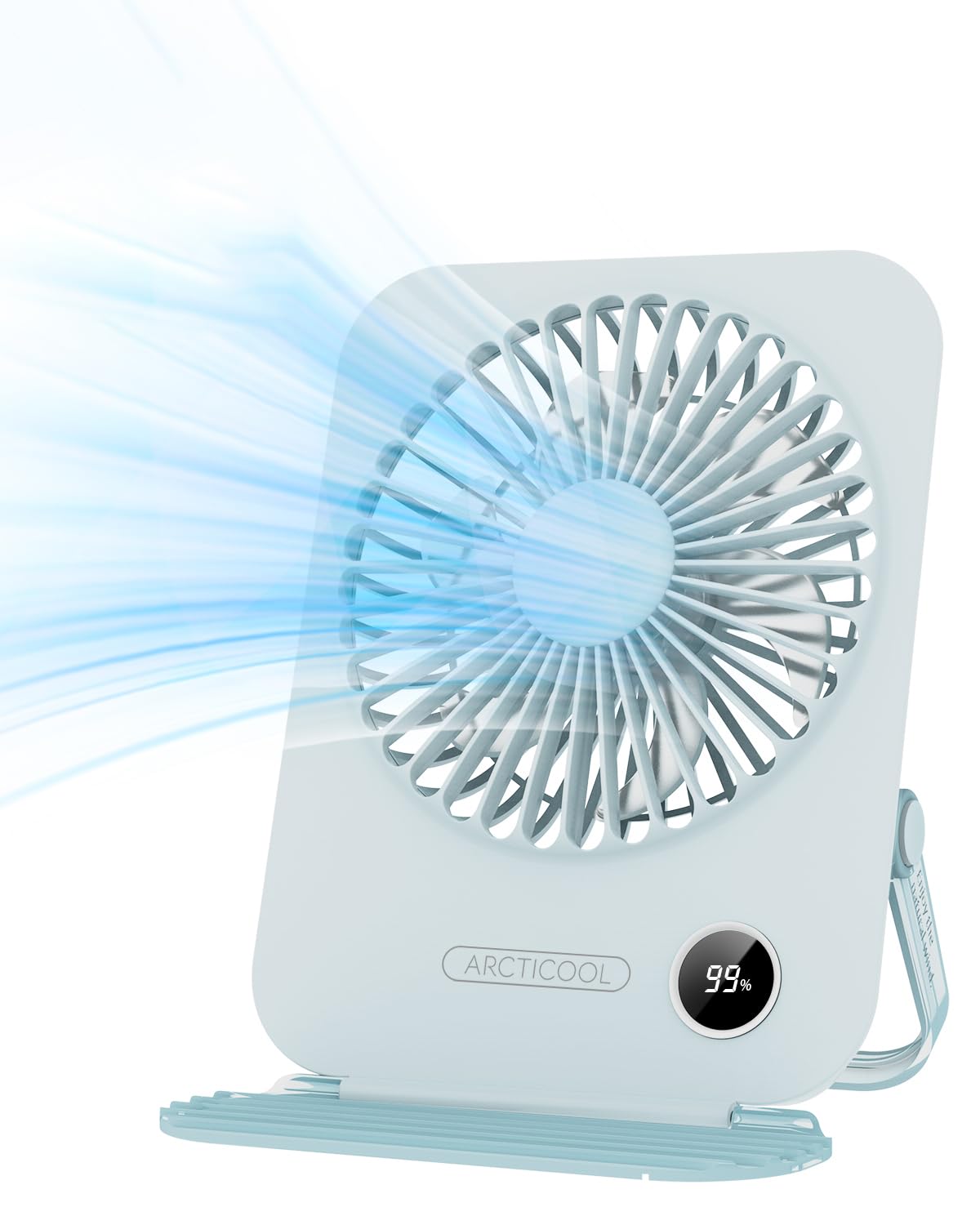 ARCTICOOL Small Table Fan with LED Display, 2000mAh Battery Rechargeable Fan with 5 Speeds, 5.8 Inch Mini Desktop Fan with 180° Tilt Folding and Phone Stand for Home and Office (Blue) ARCTICOOL Small Table Fan with LED Display, 2000mAh Battery Rechargeable Fan with 5 Speeds, 5.8 Inch Mini Desktop Fan with 180° Tilt Folding and Phone Stand for Home and Office (Blue)