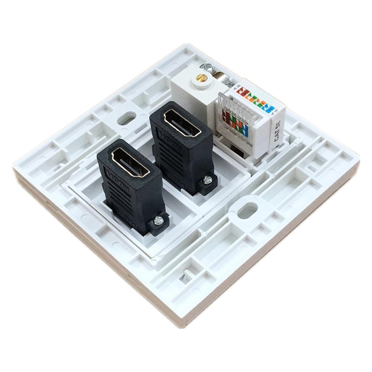 HDMI Compatible Panel 2 Port HDMI 2.0 with RJ45 LAN Jack TV Connector Wall Plate White(F Head TV)
