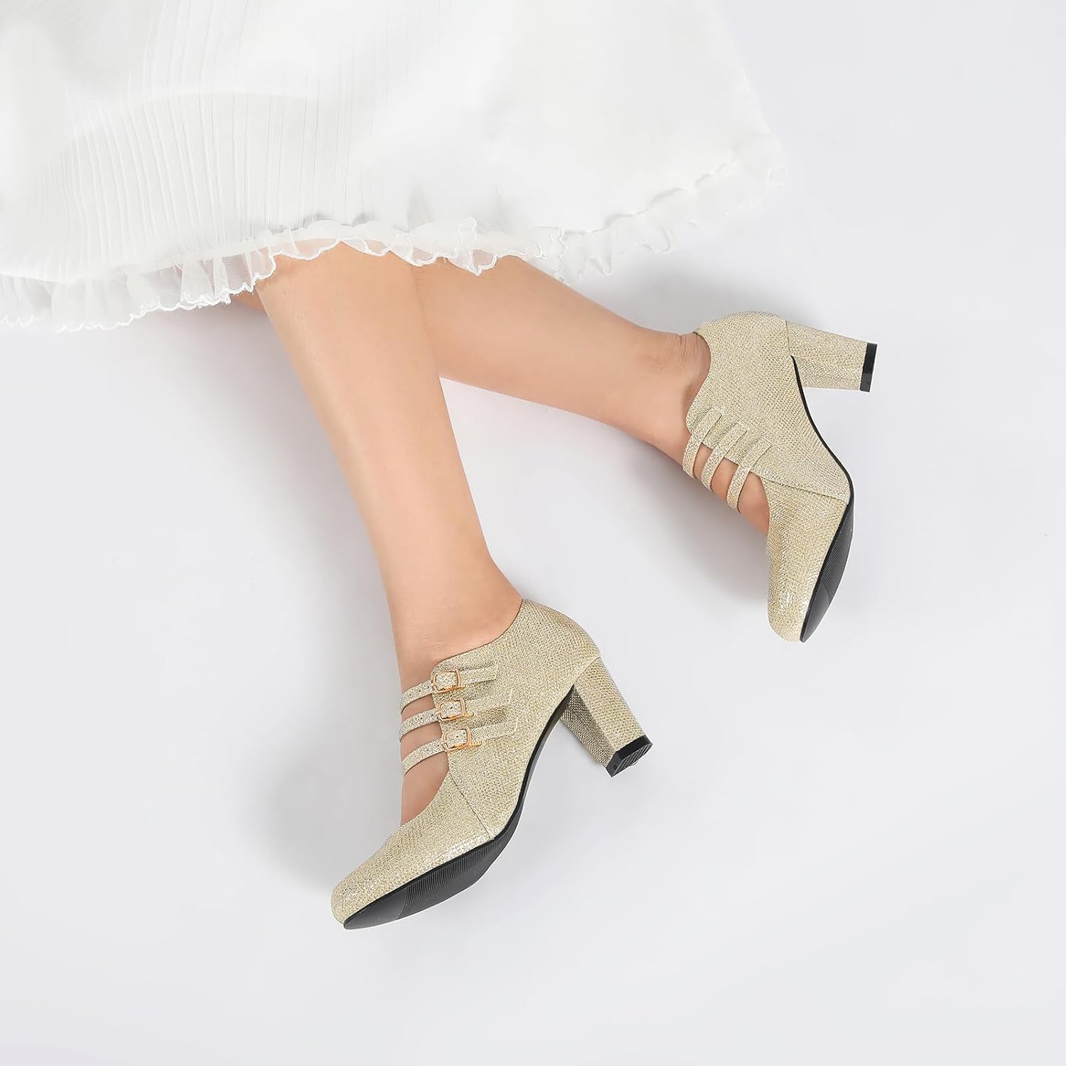 Women's Mary Jane Pumps Low Block Chunky Heels Closed Round Toe Dress Wedding Office Work Dress Shoes