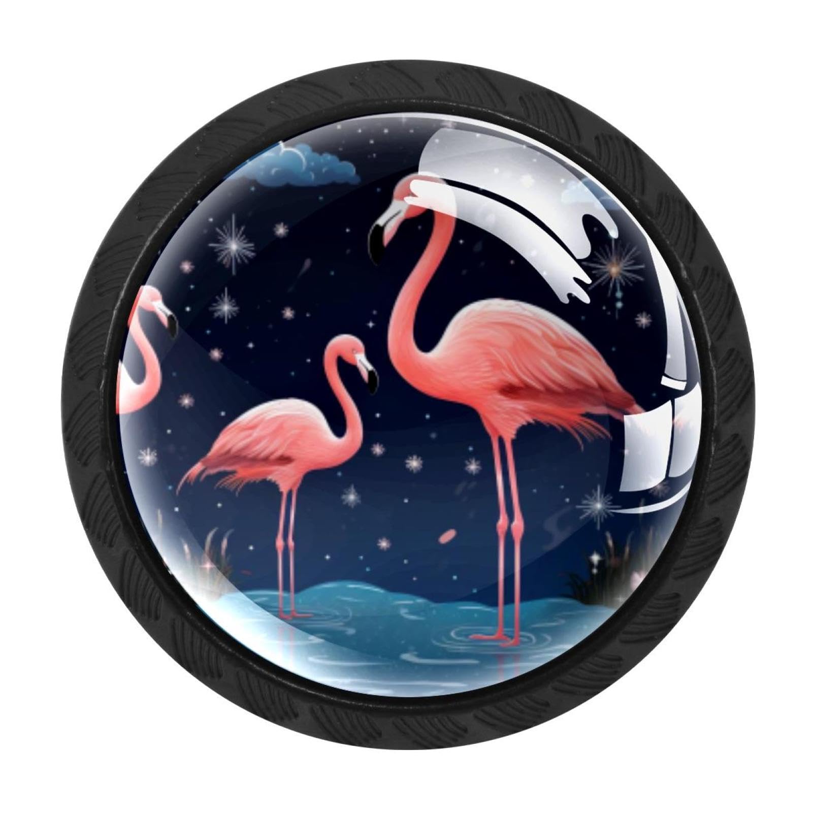 CHENZZZZ Starry Flamingos Drawer Knobs 4 Pack Crystal Dresser Knobs 35mm Glass Cabinet Knobs for Home Office Bathroom
