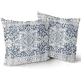 Navy Blue Grey Ethnic Boho Throw Pillow Covers 18x18 Inch Bohemian Carpet Vintage Bohemian Carpet Vi
