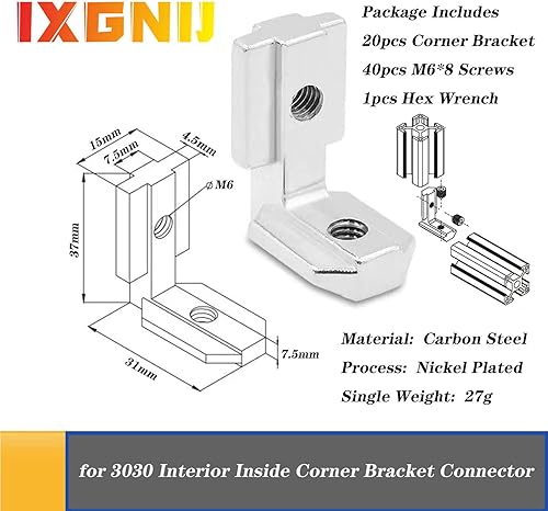 Miniatura 2 de 20 unidades de soporte de esquina 3030 en forma de L para conector interior de extrusión de aluminio 3030 en plata (20 LES)