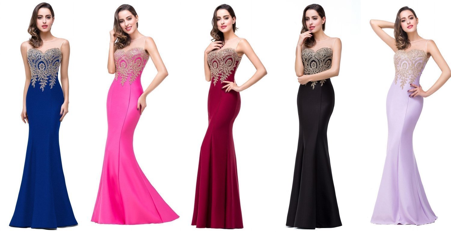 BABYONLINE D.R.E.S.S. Robe de soirée Bal Cérémonie Forme Fourreau Longue au Sol sans traîne avec Dentelle Applique en Tulle