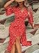 SweatyRocks Women's Half Sleeve Floral Print Wrap Dress Boho V Neck Flowy A Line Midi Dresses Red S