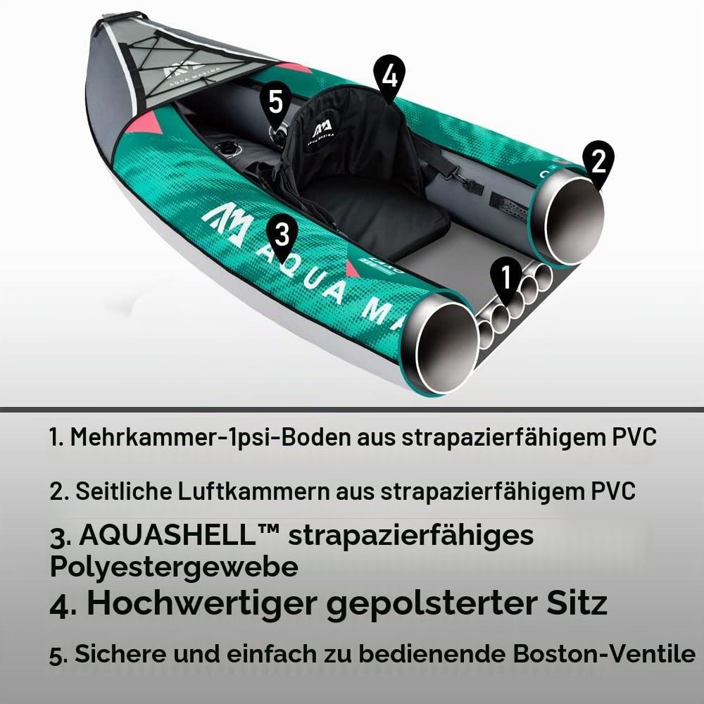 Aqua Marina , Kajak aufblasbar im Set für 2 – 3 Personen Laxo-380 2022 12‘6“ Paddelboot Kanu mit Paddel, Pumpe, Rucksack 380 x 90 cm