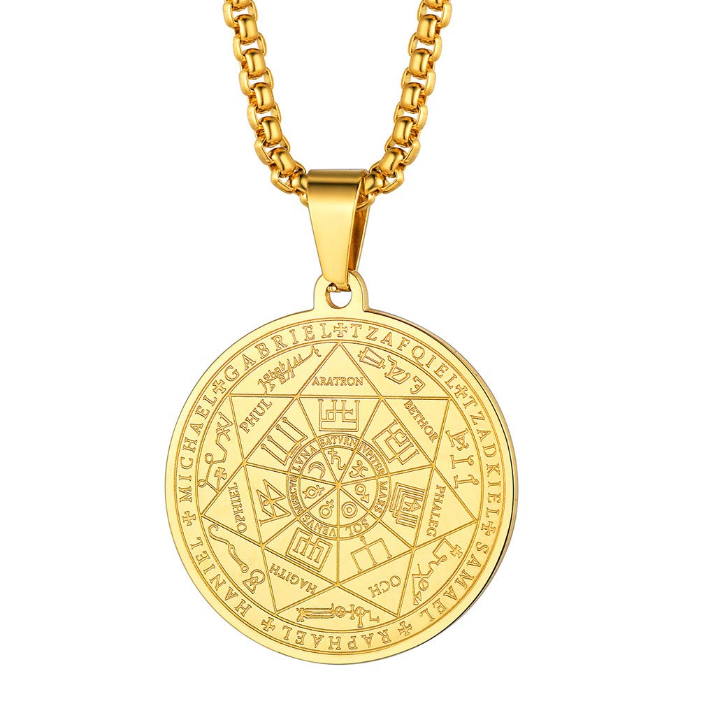 FaithHeart Collar Sello 7 Arcangeles Hombre Acero Inoxidable 316L Colgante Religioso Cristiano Amuleto Protección Talismán Familia