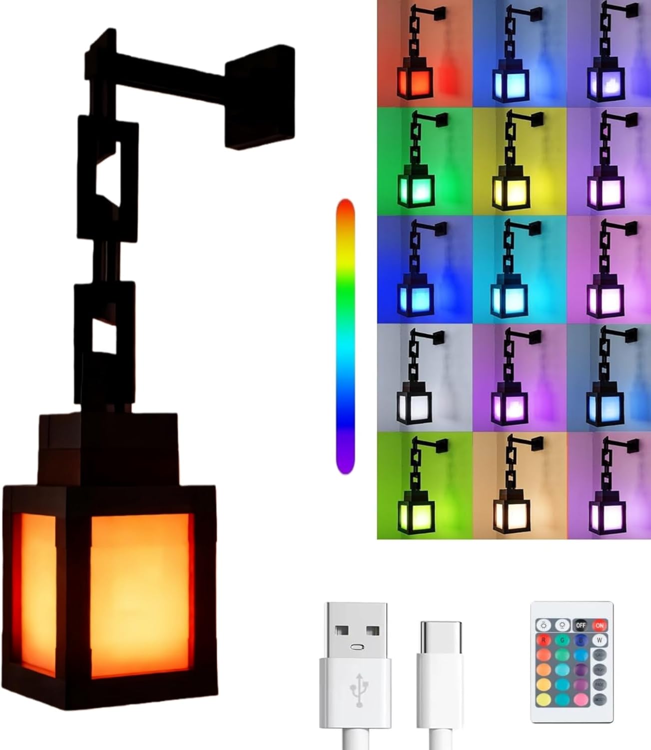 wioilyoy16color Pixel Night Light,Retro LED Pixel Cube Desktop and Wall lamp,USB Charging Ambient Light,with Built-in Chain Remote Control and Touch Control,Suitable for Bedroom and Home Decoration