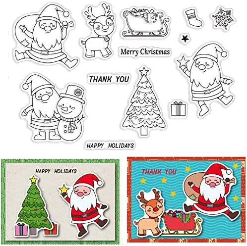 CRASPIRE Merry Christmas Silicone Clear Stamps Snowman Gift Snowflake Christmas Patterns Clear Stamps for Christmas Card Making Decoration DIY Scrapbooking Embossing Album Decor Craft