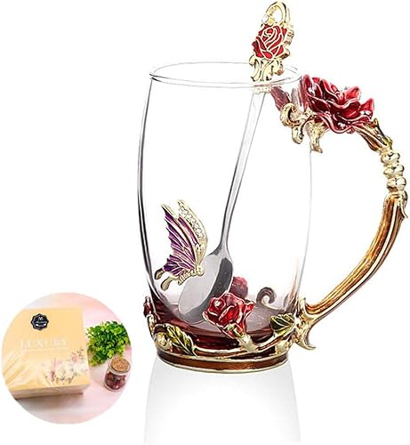 Miniatura 9 de Taza de cristal con flores hecha a mano, para café o té, regalo para esposa, madre, abuela, mujeres