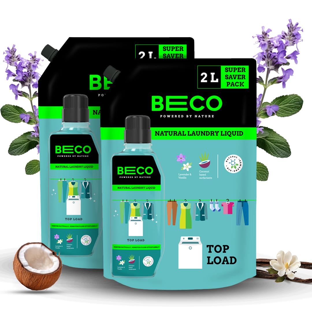 Beco Matic-Top Load Natural Laundry Liquid Detergent| 2 Litre Super Value Refill | Natural Formula for Tough Stain Removal & Fabric Care | No Harsh Chemicals | 100% Ecofriendly (2L+2L) (B0D5YKJLY3) Amazon Price History, Amazon Price Tracker