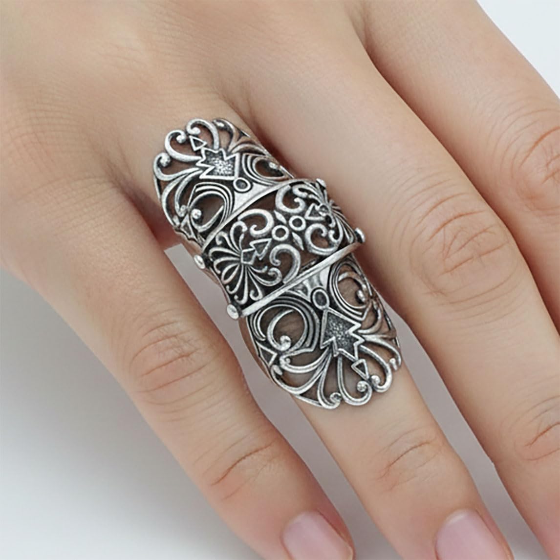Gothic Full Finger Armor 925 Sterling Silver Filigree Victorian Knuckle Articulated Claw Ring with Flexible Joints, Cosplay & Gothic Jewelry