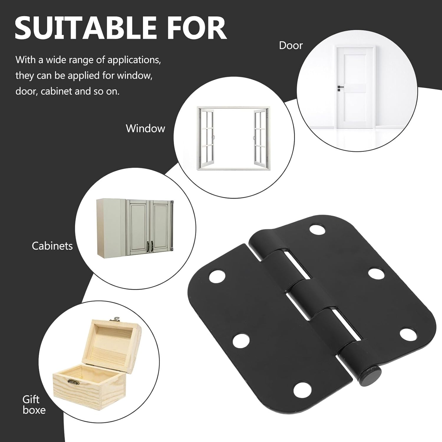 4pcs Matte Black Rounded Corner Metal Residential Door Hinges Smooth Surface Replacement for Home Office Hotel Doors