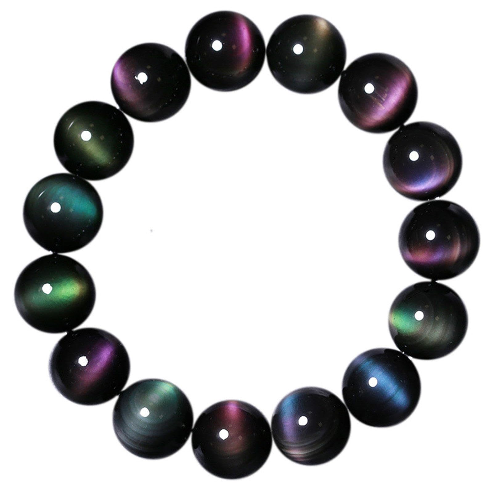 Bracciale In Cristallo di Ossidiana Leggera Arcobaleno Naturale, Pietra Preziosa Fatta a Mano Perline di Cristallo Tonde Bracciale Elasticizzato per Donne Uomini