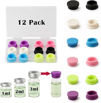 12 Pack Reusable Vial Caps, 6 Color-Coded Leak Proof Caps for 1ml 2ml 3ml Glass Vials, Protective Snap On Dust Proof Covers for Laboratory, Medical, DIY and Home Organization