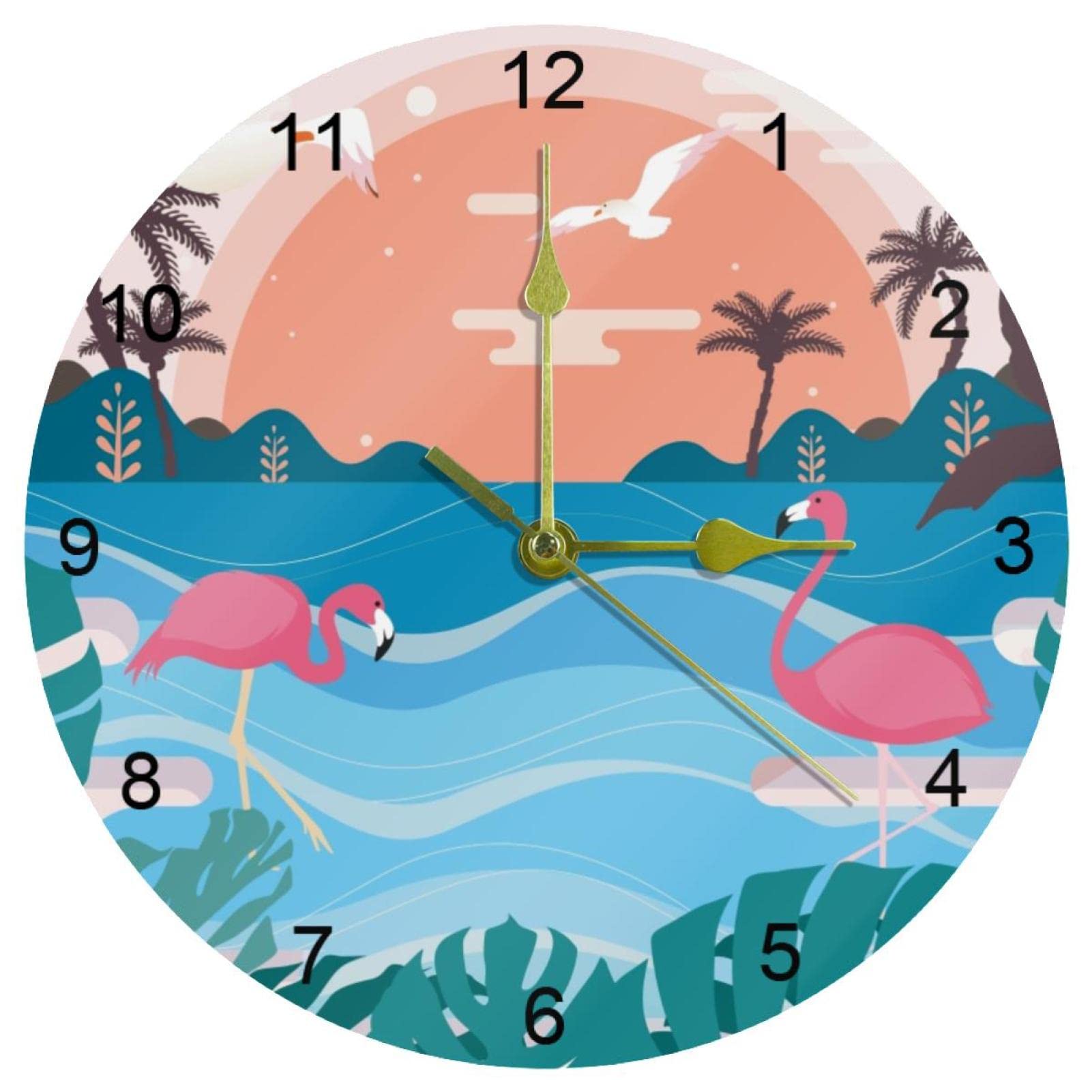 Horloge murale silencieuse sans tic-tac à quartz mécanique fluide 25 cm décor tropical salon