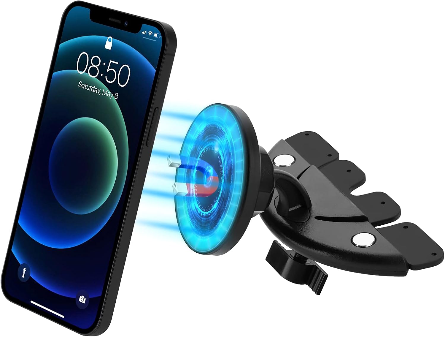 Kuaguozhe Iphone 12用 Magsafe カーマウント Cdスロット付き その他の携帯電話用 磁気電話ホルダー 12シリーズ用 マグネット付きケース 新色 プレート不要 メタルステッカー1枚