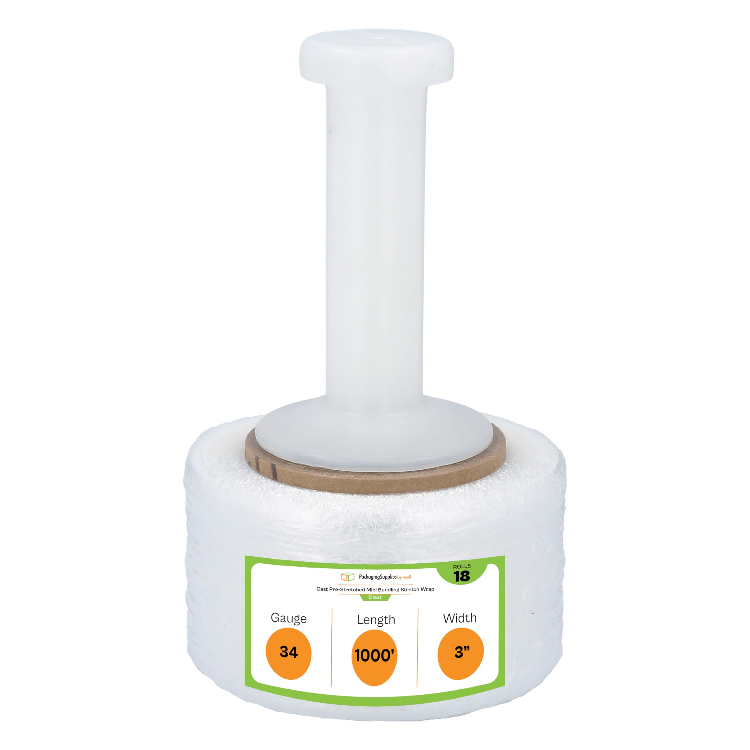 PSBM Mini Stretch Wrap & Handle, 3 Inch x 1000 Feet, 18 Pack, Pre-Stretched 34 Gauge Plastic Cling for Pallet Moving Packing