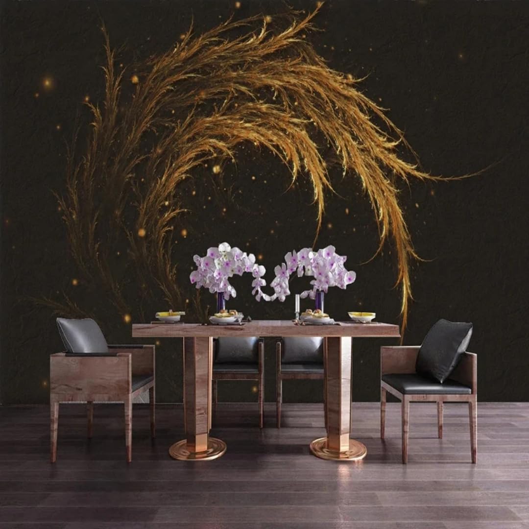 Papier peint plume dorée 3D revêtement mural luxe chambre et séjour