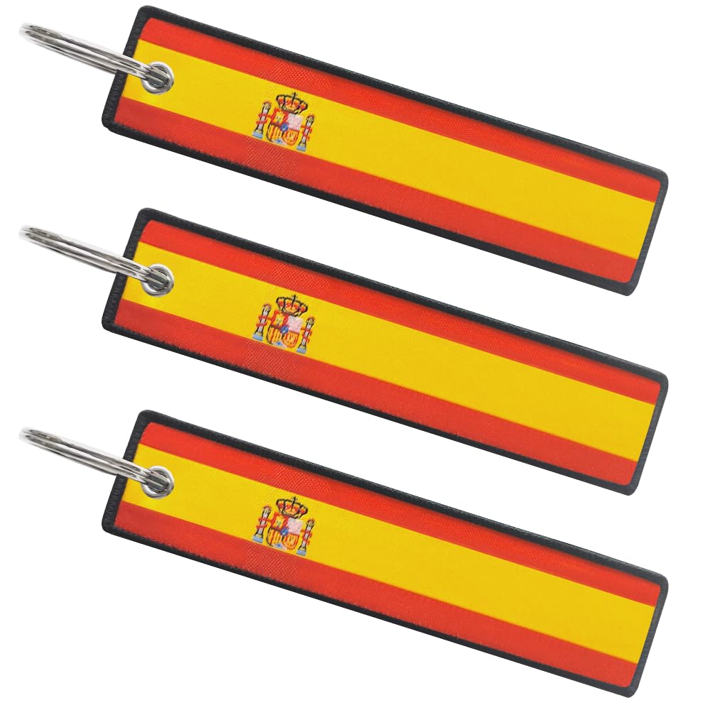 FHZJKJX 3 Pack Spain Flag Spanish Flag Keychain Tag with Key Ring - Keys, Cars, Motorcycles, Backpacks, Luggage and Gifts - EDC