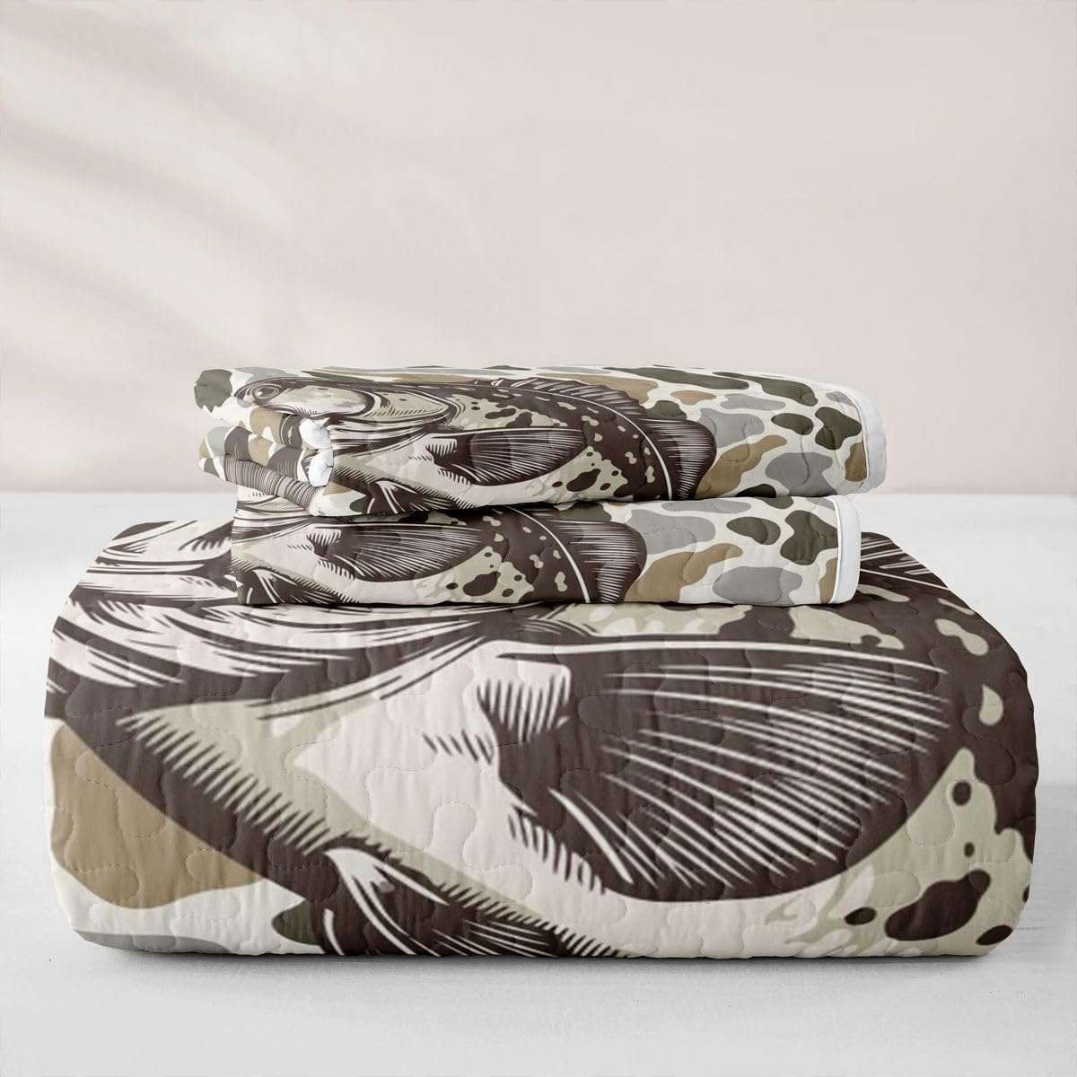 Feelyou Camo Bass Fish Quilt Set Queen Size Kids Boys Girls
