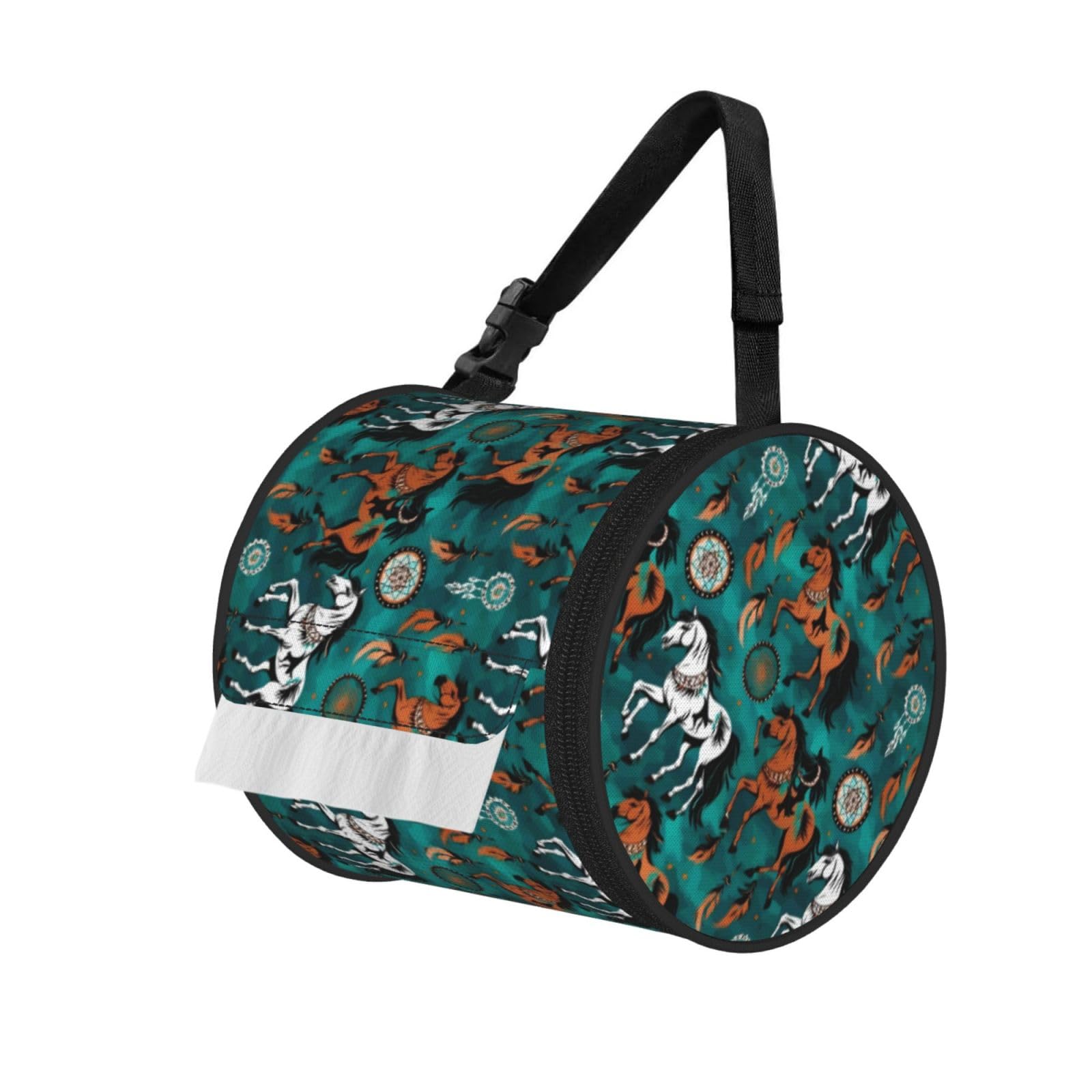 Horse Stripes Pattern Printed Hanging Tissue Organizer, Smooth Zipper Oxford Cloth Roll Holder for RV Bathroom Desk