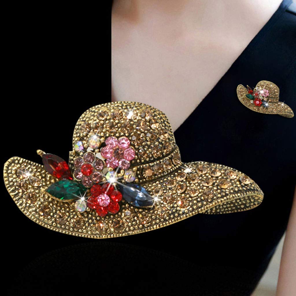 Brosche Vintage-Diamant-Hut-Brosche, Kristall-Strass-Brosche, geeignet für Schmuck, Kleid, Schal, Schal