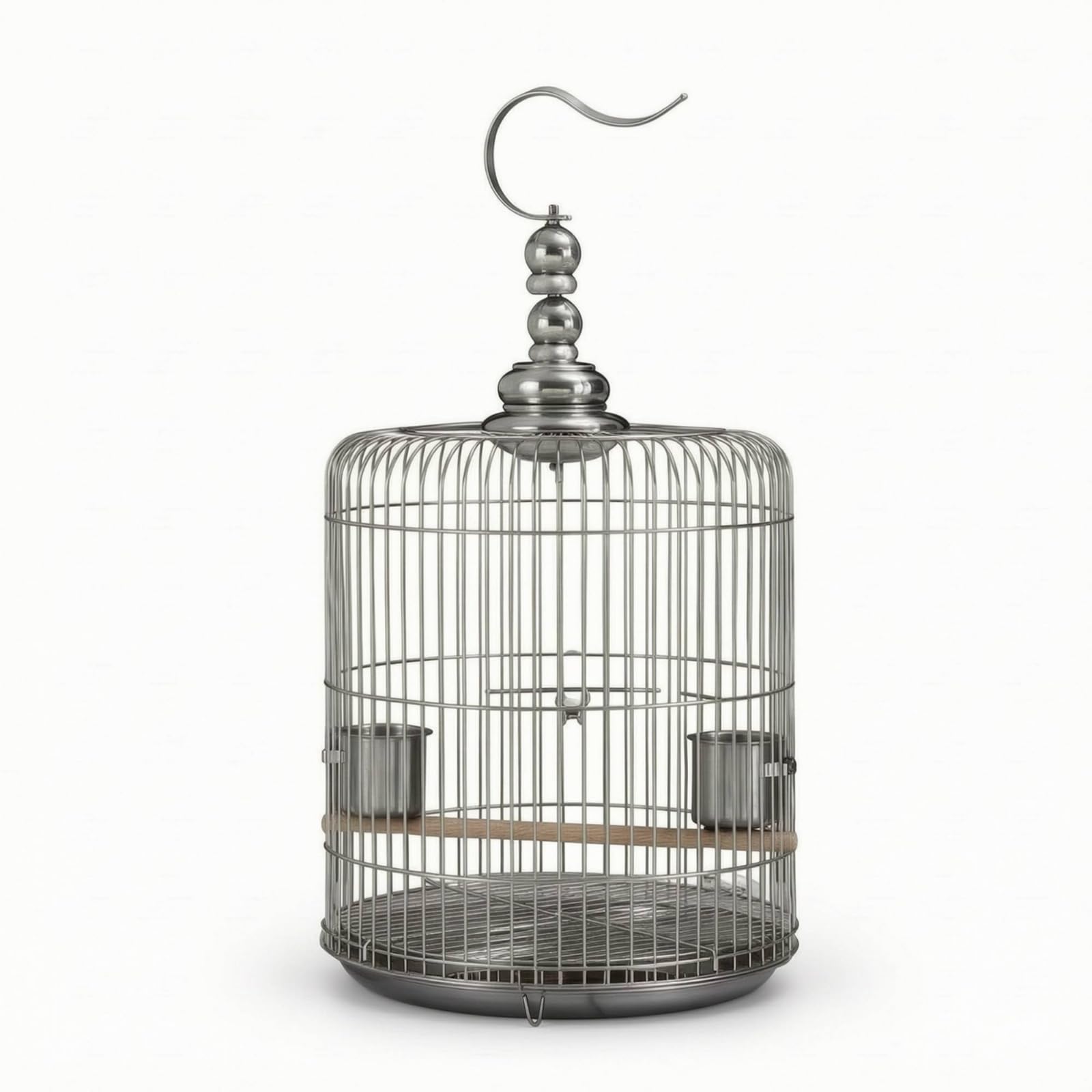 Rund Vogelkäfig mit Sitzstange rostfrei Edelstahl-vogelkäfig aufhängbar kuppelkäfig mit futtnäpfen für wellensittiche, wohnzimm, zuhause, Balkon, 32型