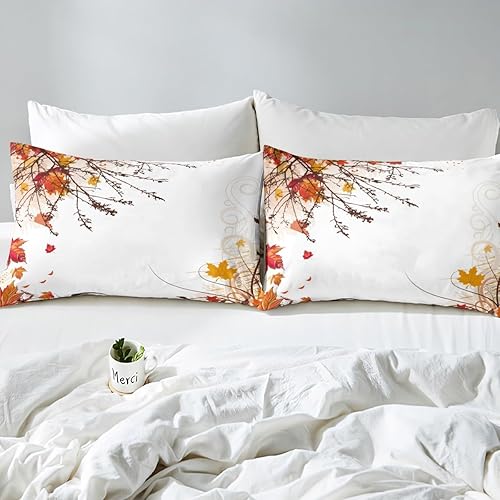 Miniatura 5 de Erosebridal Juego de sábanas de otoño de Acción de Gracias, tamaño Queen, diseño de hojas de arce rojo y naranja, juego de sábanas de jardín de