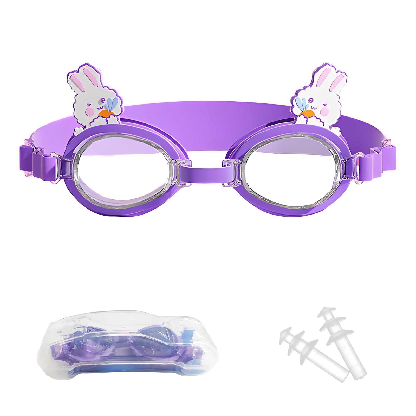 Pwsap Kids Swim Goggles with Earplugs for Toddler Kids Girls Boys Youth(4-14), Cute Cartoon Tail Design, Anti-Fog Anti-UV Leak-proof Clear Vision Water Pool Goggles (Style-7) — image 1