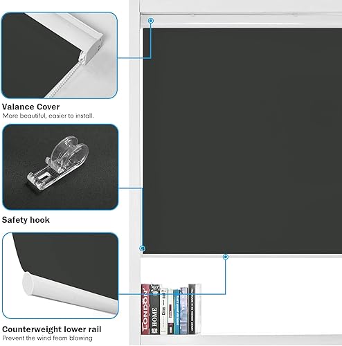 Miniatura 2 de Allbright Persianas enrollables 100 % opacas con cubierta de cenefa (36 pulgadas de ancho x 72 pulgadas de alto, gris), con protección UV, persianas