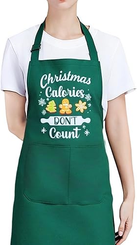 Christmas Apron for Women with 2 Pockets, Adjustable Cooking Apron for Kitchen, Gardening, Salon for Mom Wife Sister