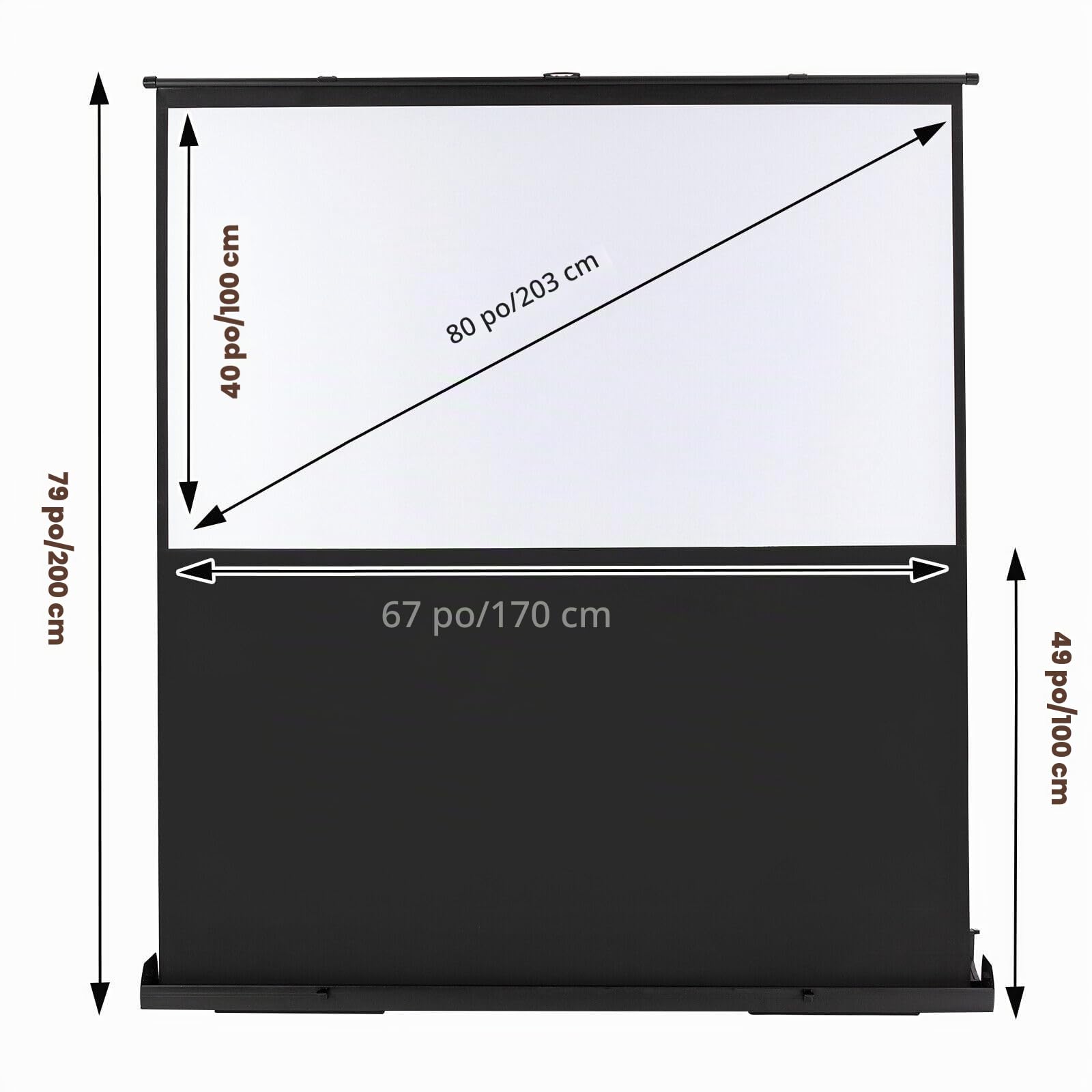 Écran de Projection Portable de 80 Pouces, écran de Projection au Sol 4K et 8K 16: 9 avec Pliable Lavable Durable écran de projecteur vidéo Portable