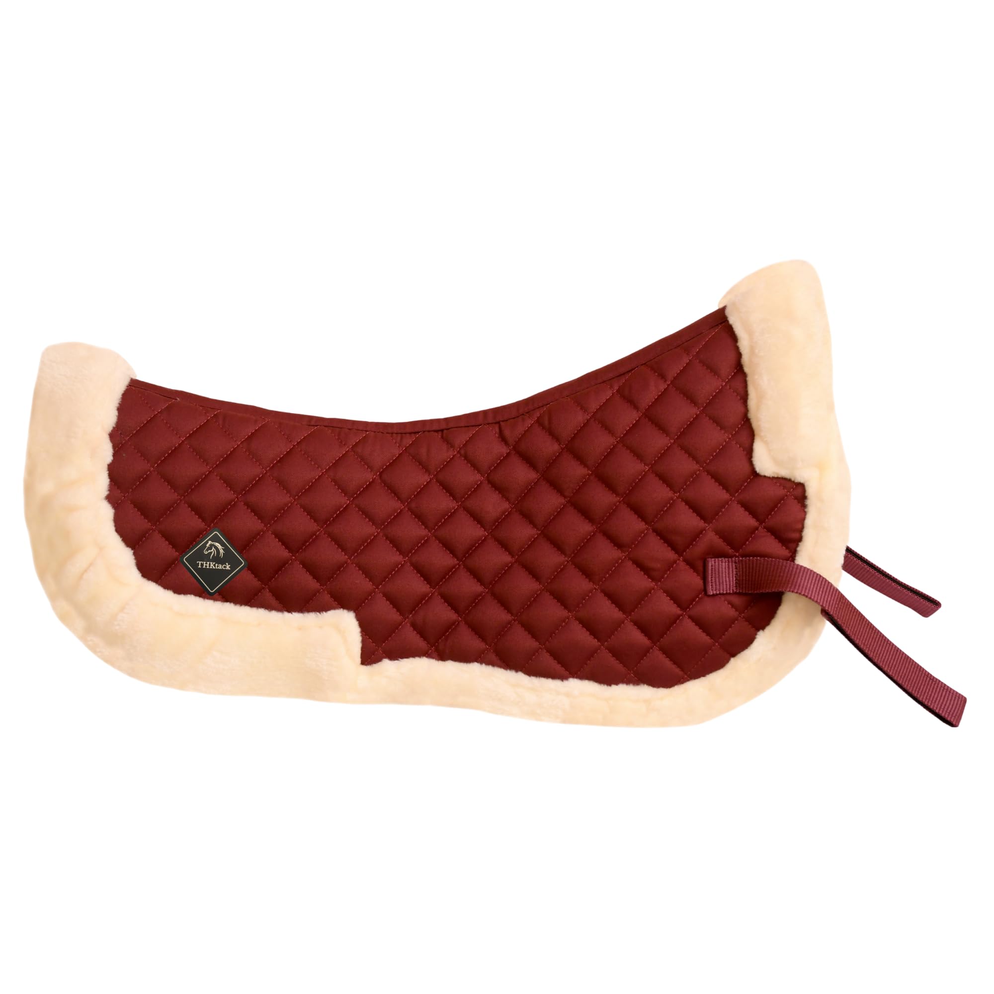 THKtack Minky Half Saddle Pad for Horses | Diamond Quilted & Shock Absorbing | Faux Fur Trim | Jumping & Training (Maroon)