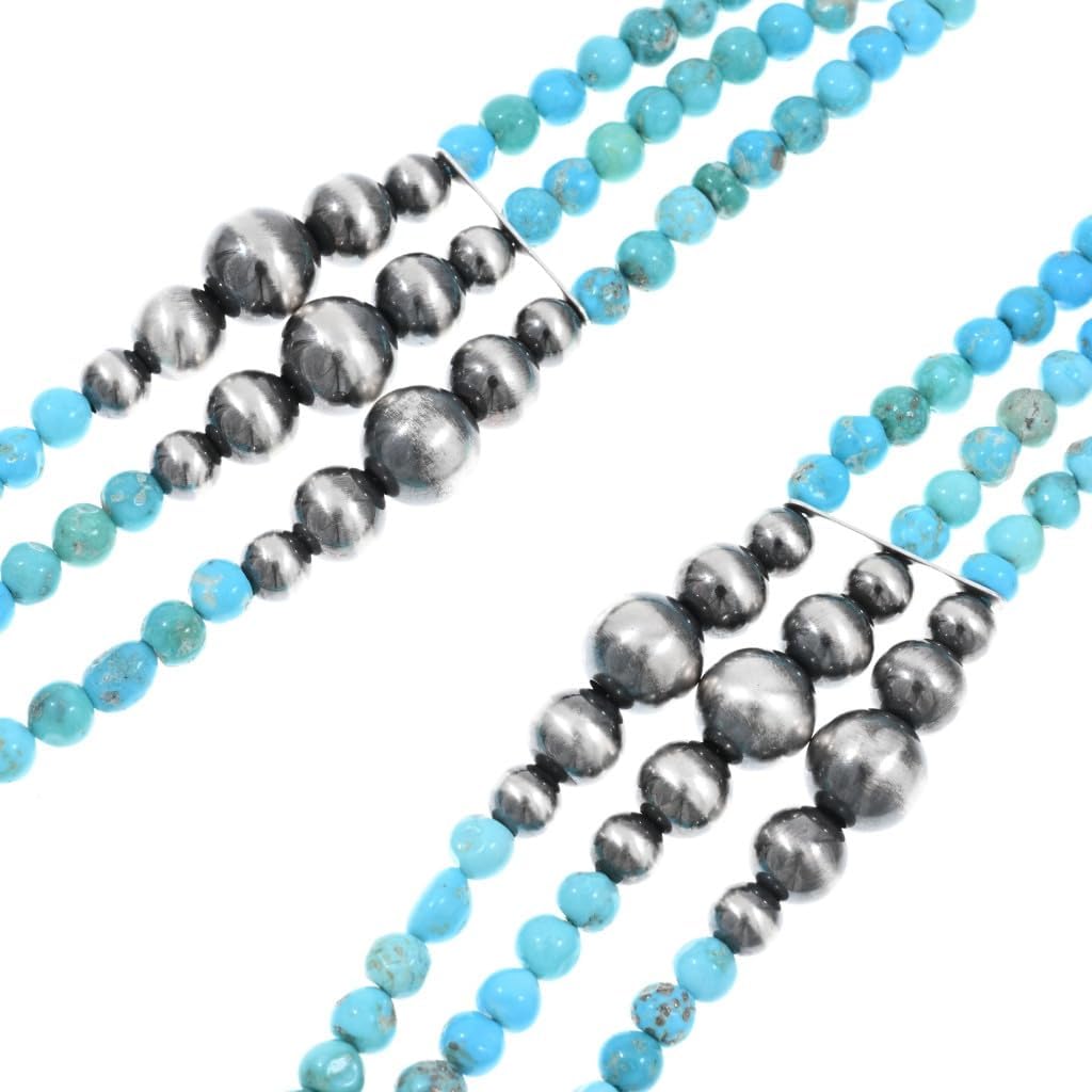 Alltribes Three Strand Natural Sonoran Gold Turquoise Navajo Pearls Ladies Beaded Necklace 0603