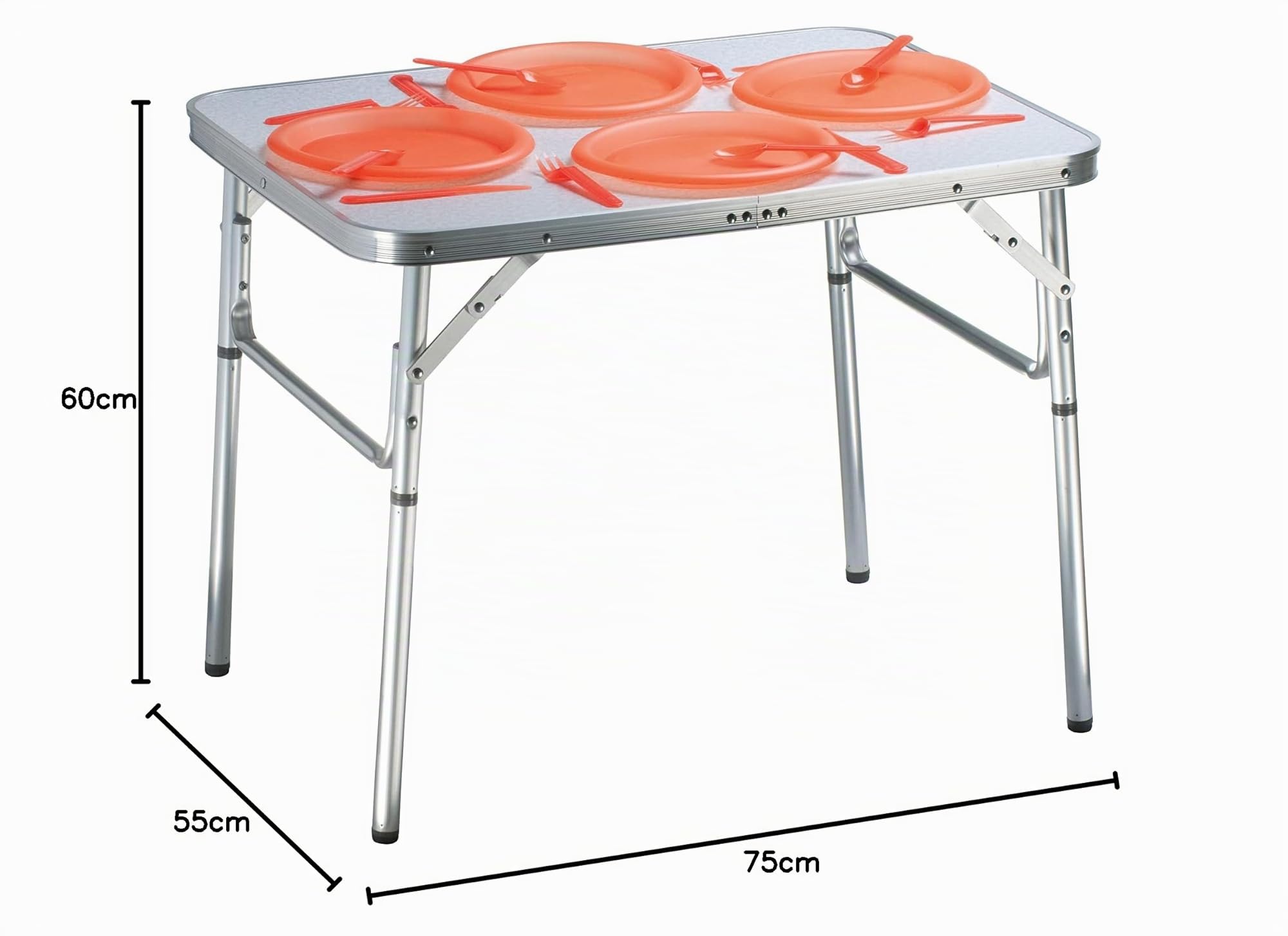 Camp Active 44756 - Tavolo Pieghevole, Regolabile in Altezza, Alluminio/Plastica, Argento, 75 x 55 x 25 - 59 cm