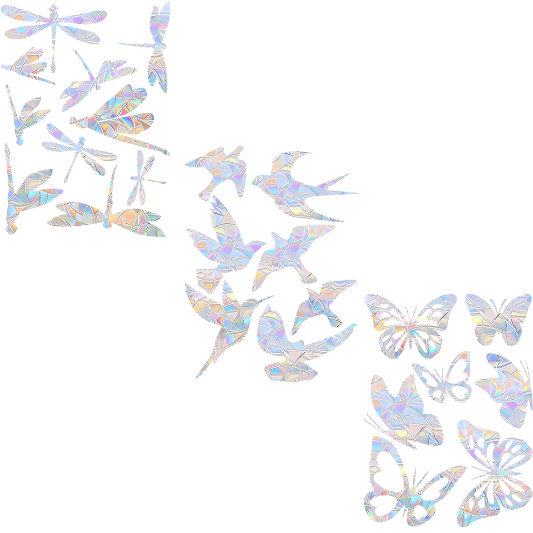 24 Stickers Fenêtre Anti-collision Oiseaux - Motifs Papillons Et Libellules - Transparents Arc-en-ciel