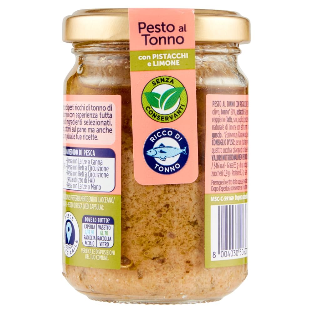 8 X Rio Mare Pesto al Tonno con Pistacchi e Limone, salsa di tonno con pistacchi e limone 130 g + portachiavi Beni Culinari gratuito