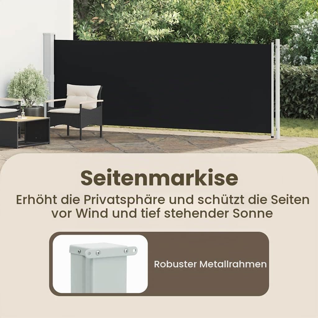 vidaXL Seitenmarkise Ausziehbar UV- und Wasserbeständig Sonnenschutz Sichtschutz Windschutz Seitenrollo Markise Balkon Garten Terrasse 140x600cm Schwarz