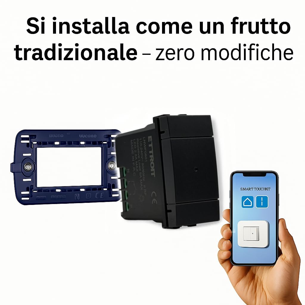 Elektronova Interruttore dimmer connesso Smart Zigbee/Tuya Wifi frutto modulo compatibile con supporti Bticino Living nero