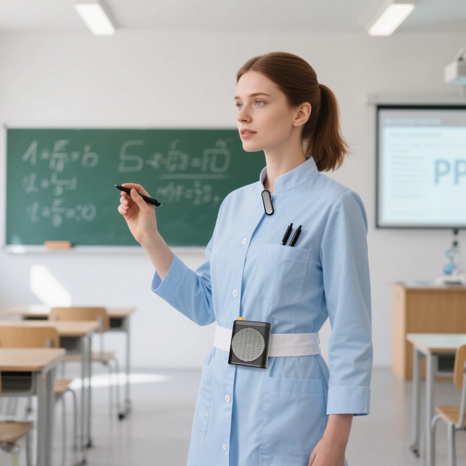 Kabelloser Sprachverstärker für Lehrer, tragbares Klassenraum-Mikrofonsystem mit 2 Mikrofonen, wiederaufladbar, Geräuschunterdrückung, Gürtel für Reiseleiter, Präsentationen, Werbeaktionen im Freien