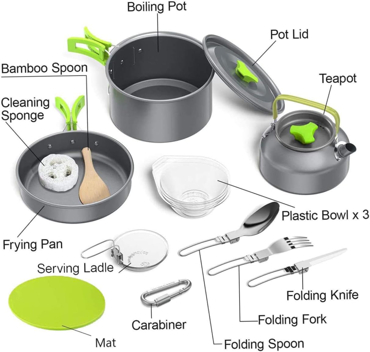 KICHOUSE 1 Set Portable Picnic Cookware for People Lightweight Durable Camping Cooking Tools and Easy to Carry for Outdoor BBQ and Backpacking