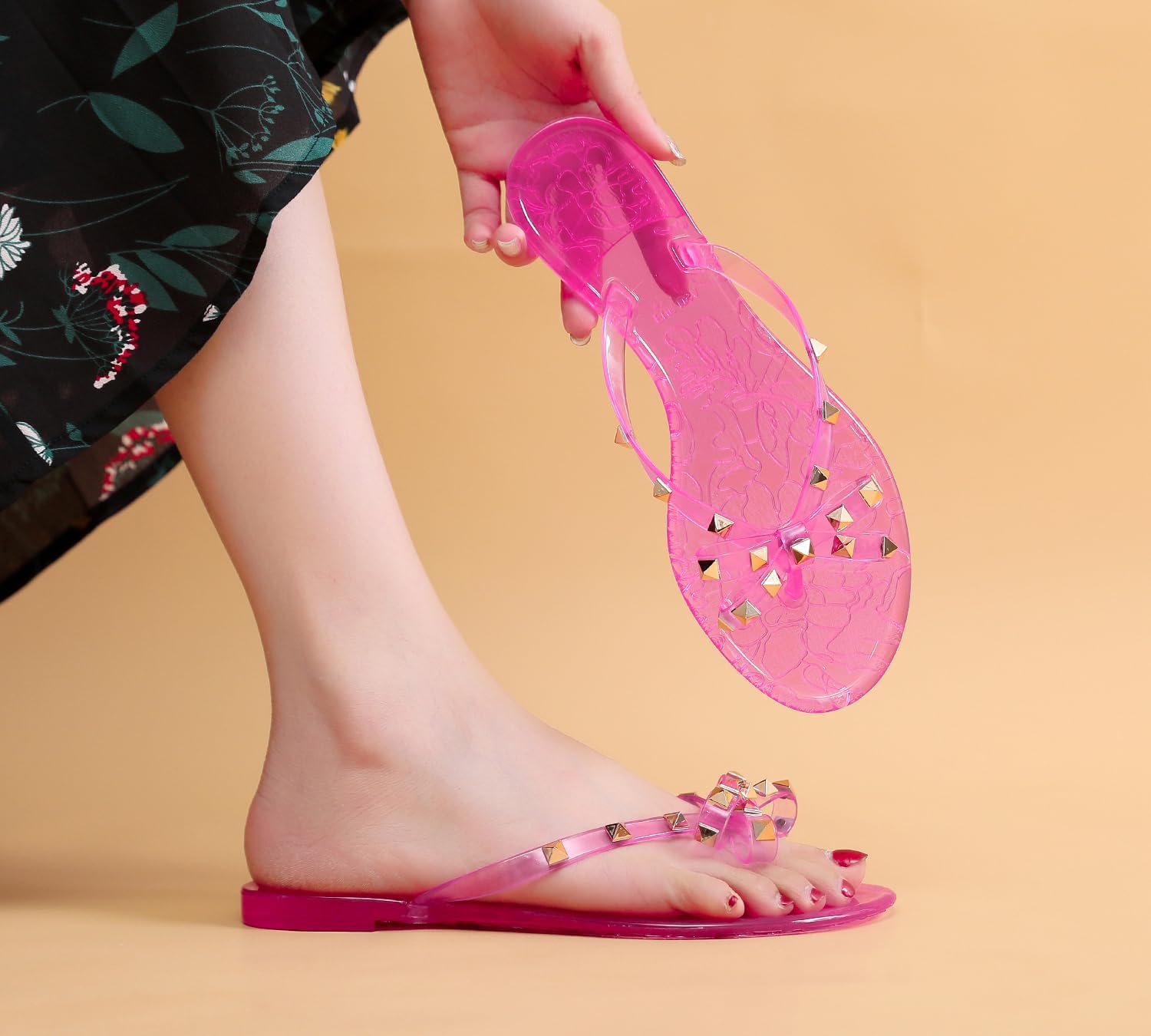 Studded Jelly Shoes for Womens Bow Flip Flops Jellies Sandals Flat Black... - Picture 37 of 174