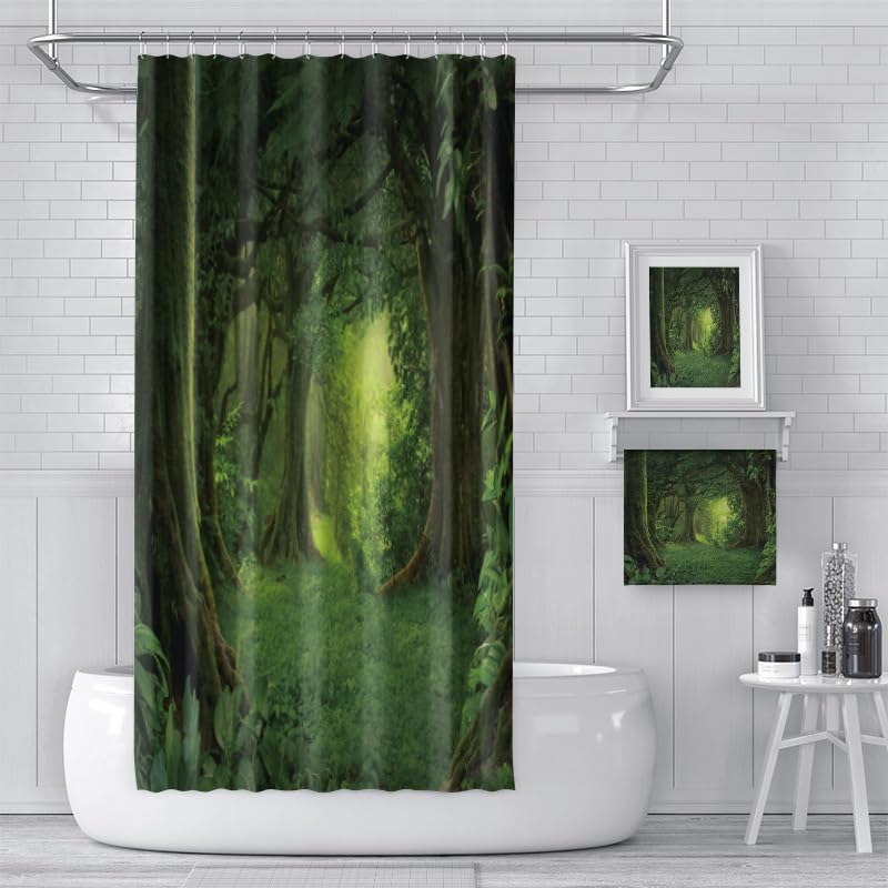 HORIWE Shower Curtain Waterproof Mould Mildew Resistant Washable Bathroom Curtain Decor with Forest Pattern Shower Curtains with 12 Hooks & Lead Strip - Image 3